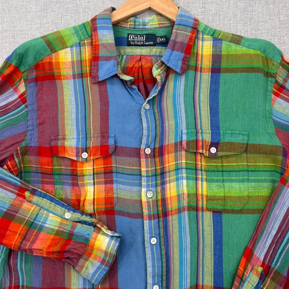 Polo Ralph Lauren Other - VTG Polo Ralph Lauren Madras Plaid Linen Shirt Men XXL Multicolor Prep Summer